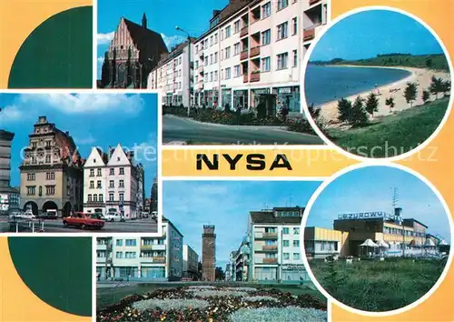 AK / Ansichtskarte Nysa Stadtwaage Kirche Nyskie See Ziebicka Tor Motel Azure Nysa