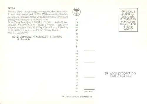 AK / Ansichtskarte Nysa Stadtwaage Kirche Nyskie See Ziebicka Tor Motel Azure Nysa