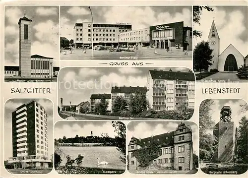 AK / Ansichtskarte Lebenstedt Kirchen Berliner Platz CYJM Hochhaus Stadtpark Berliner Strasse Burgruine Lichtenberg Schloss Salder Heimatmuseum Lebenstedt