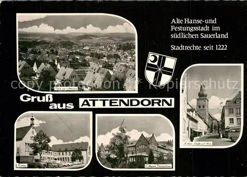 AK / Ansichtskarte Attendorn Stadtpanorama Rathaus Collegium Bernhardinum Koelner Strasse Dom Attendorn
