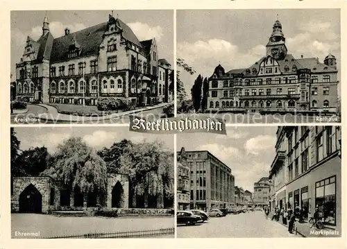 AK / Ansichtskarte Recklinghausen_Westfalen Kreishaus Rathaus Ehrenmal Marktplatz Recklinghausen_Westfalen