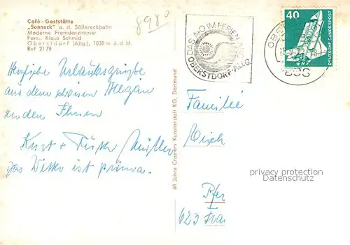 AK / Ansichtskarte Oberstdorf Cafe Gaststaette Sonneck an der Soellereckbahn Sessellift Alpen Blauer Enzian Oberstdorf