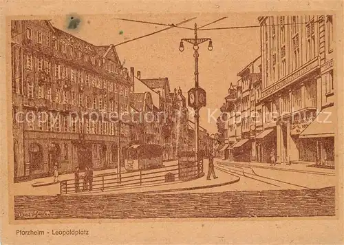 AK / Ansichtskarte Pforzheim Leopoldplatz Zeichnung Kuenstlerkarte Pforzheim