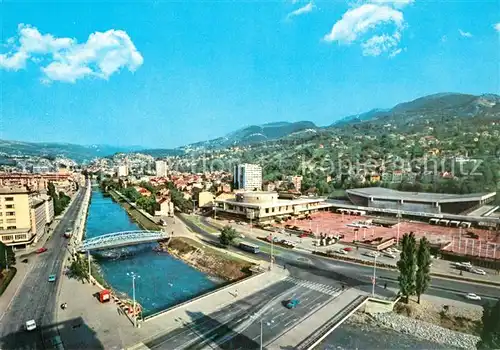 AK / Ansichtskarte Sarajevo Fliegeraufnahme Br?ckenpartie Sarajevo