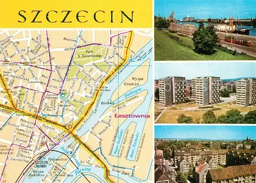 AK / Ansichtskarte Szczecin_Stettin Fliegeraufnahme Hafen Starego Miasta Landkarte Szczecin_Stettin
