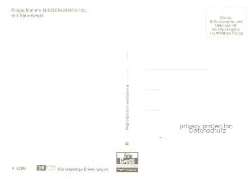 AK / Ansichtskarte Niederurnen Fliegeraufnahme mit Eternitwerk Niederurnen