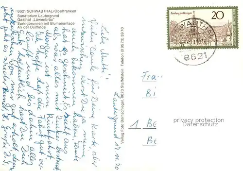 Schwabthal Sanatorium Lautergrund Gasthof Loewenbraeu Springbrunnen mit Blumenanlage Dorflinde Schwabthal