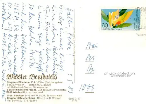 Wieden_Schwarzwald Berghotel Wiedener Eck Wieden Schwarzwald