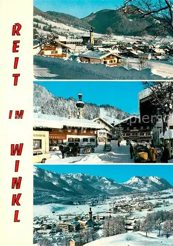 Reit_Winkl Panorama mit Duernbachhorn Ortspartie mit Rathaus Kaisergebirge Reit_Winkl