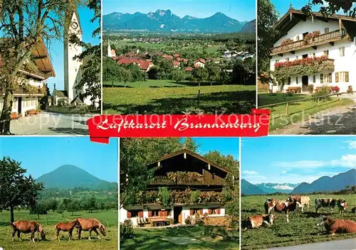AK / Ansichtskarte Brannenburg Kirche Panorama Gasthaus Pferde Kuehe Brannenburg