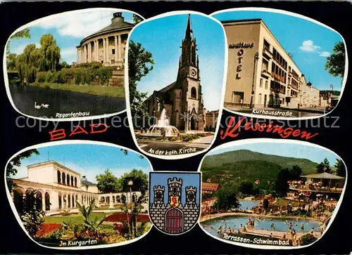 AK / Ansichtskarte Bad_Kissingen Regentenbau Kath Kirche Kurhausstr Kurgarten Terrassen Schwimmbad Bad_Kissingen
