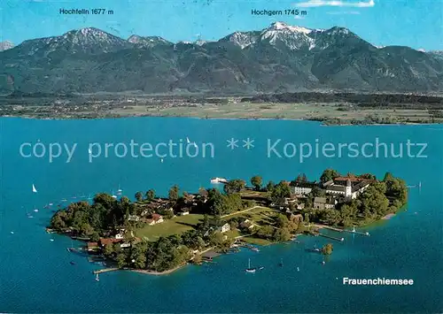 AK / Ansichtskarte Fraueninsel_Chiemsee Fliegeraufnahme mit Kloster Frauenwoerth Hochfelln und Hochgern Fraueninsel Chiemsee