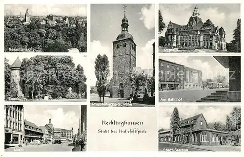 AK / Ansichtskarte Recklinghausen_Westfalen Engelsburg Bahnhof Rathaus Markt  Recklinghausen_Westfalen