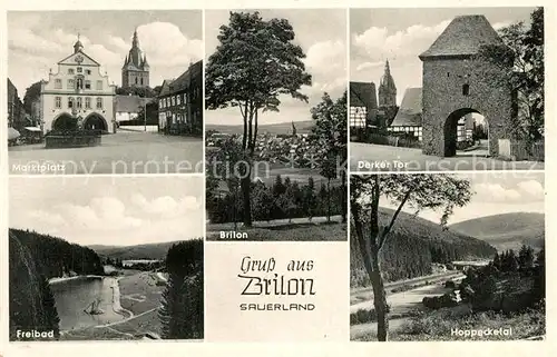 AK / Ansichtskarte Brilon Marktplatz Derker Tor Freibad Hoppecketal Brilon