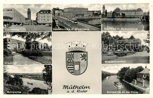 AK / Ansichtskarte Muelheim_Ruhr Stadtmitte Luisental Rathausturm Stadtbad Schlossbruecke  Muelheim Ruhr