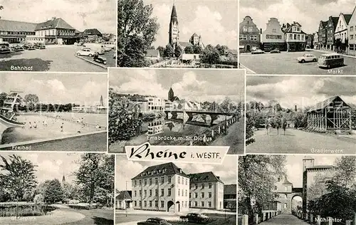 AK / Ansichtskarte Rheine Bahnhof Markt Freibad Emsbruecke Gradierwerk Muehlentor Rheine