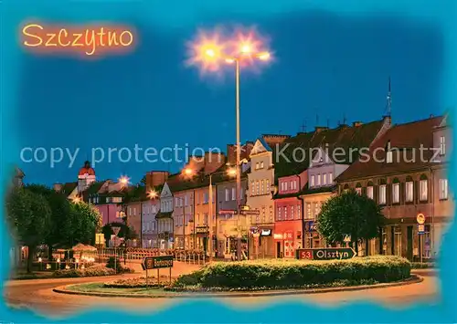 AK / Ansichtskarte Szczytno Haeuserpartie in der Innenstadt Nachtaufnahme Szczytno