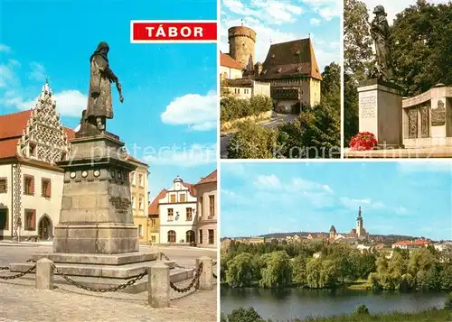 AK / Ansichtskarte Tabor_Suedboehmen Statue Denkmal Schloss Hus Denkmal Stadtpanorama Tabor Suedboehmen