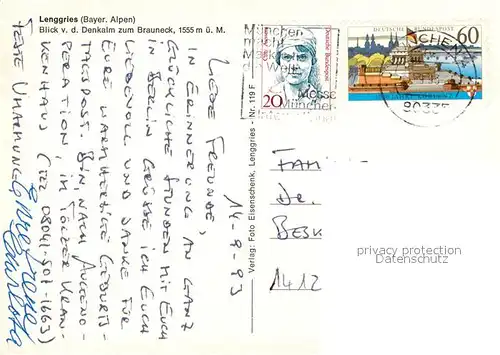 AK / Ansichtskarte Lenggries Blick von der Denkalm zum Brauneck Lenggries