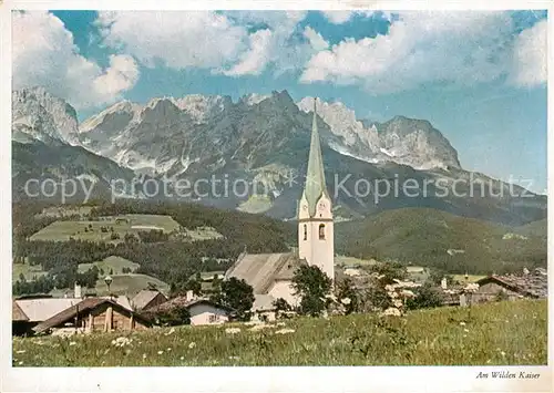 AK / Ansichtskarte Ellmau_Tirol mit Kirche und Wildem Kaiser Ellmau Tirol