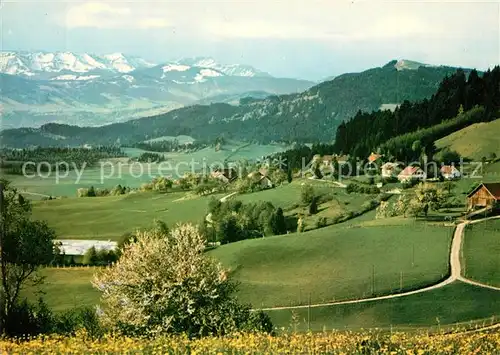 AK / Ansichtskarte Scheidegg_Allgaeu Blick vom Kreuz auf das Alpenfreibad mit Bregenzerwald Scheidegg Allgaeu