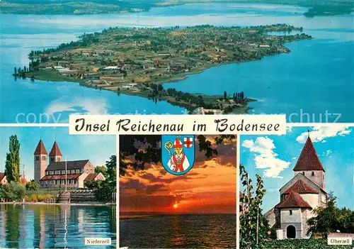 AK / Ansichtskarte Insel_Reichenau Fliegeraufnahme Niederzell Oberzell Kirchen Insel Reichenau