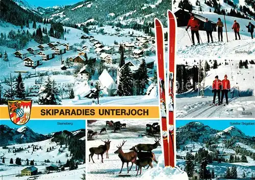 AK / Ansichtskarte Unterjoch Panorama Steineberg Wildfuetterung Skilift Spiesser Skigebiet Unterjoch