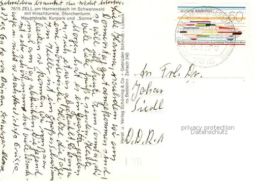 AK / Ansichtskarte Zell_Harmersbach Panorama mit Hirschtuermle Storchenturm Hauptstrasse Kurpark und Sonne Zell Harmersbach