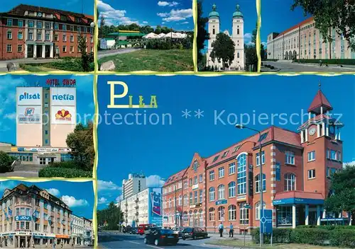AK / Ansichtskarte Pila Urzad Miejski park nad Gwada neobarokowy kosciol Swietej Rodziny budynek Szkoly Policji przy pl Staszica hotel Gwda  Pila