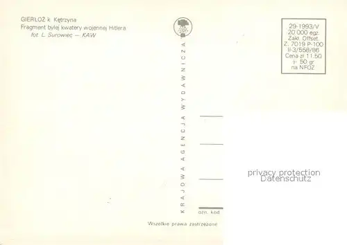 AK / Ansichtskarte Gierloz Fragment bylej kwatery wojennej Hitlera 