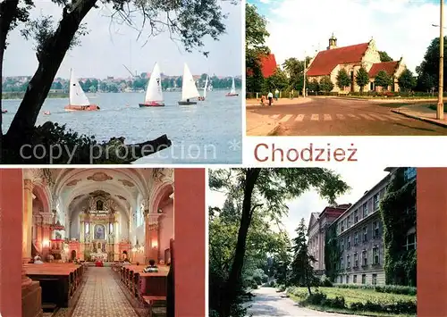 AK / Ansichtskarte Chodziez Panorama Miejskim Karczewnik i Strzeleckim Jezioro Miejskie Kosciol poznobraokowy Sanatorium kolejowe Chodziez