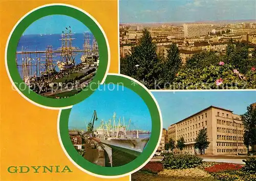 AK / Ansichtskarte Gdynia_Pommern Zaglowce przy Molu Poludniowym ms Franciszek Zubrzycki Siedziba Urzedu Miasta Gdynia Pommern