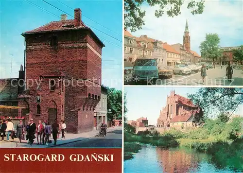 AK / Ansichtskarte Starogard_Gdanski Wieza przy Bramie Gdanskiej Plac 1 Maja Gotycki kosciol Starogard Gdanski