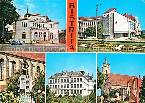 AK / Ansichtskarte Bistrita Casa de cultura Statuia Andrei Mureseanu Liceul Biserica Bistrita