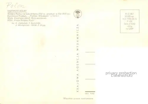 AK / Ansichtskarte Kazimierz_Dolny Marktplatz Kirche Historisches Gebaeude Wohnblock Baumbluete Partie an der Weichsel Kazimierz Dolny