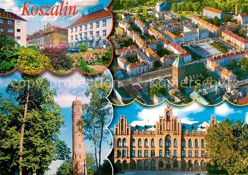 AK / Ansichtskarte Koszalin Teilansichten Innenstadt Postgebaeude Turm Zentrum Fliegeraufnahme Koszalin
