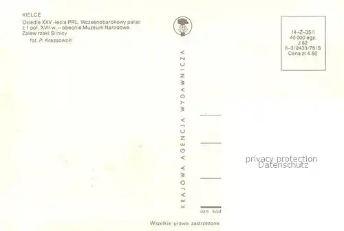 AK / Ansichtskarte Kielce Stadtpanorama Wohnblocks Hochhaeuser Museum Stausee Segelboot Kielce