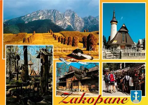 AK / Ansichtskarte Zakopane Panorama Blick ueber die Felder Berge Kirche Waldhuette Souvenirladen Zakopane