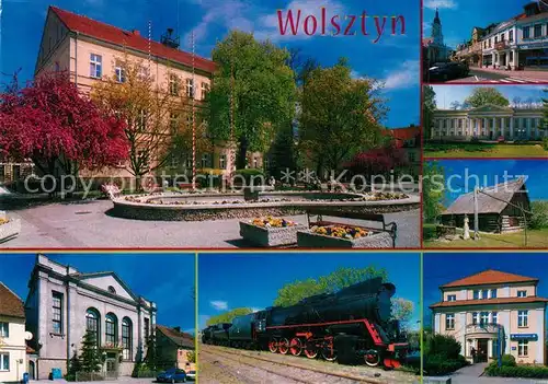 AK / Ansichtskarte Wolsztyn Marktplatz Sehenswuerdigkeiten der Stadt Dampflokomotive Wolsztyn