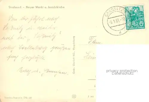 AK / Ansichtskarte Stralsund_Mecklenburg_Vorpommern Neuer Markt und Jacobikirche Stralsund_Mecklenburg