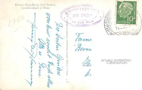 AK / Ansichtskarte Grossheubach Kloster Engelberg Schwalbe mit Gedicht Grossheubach