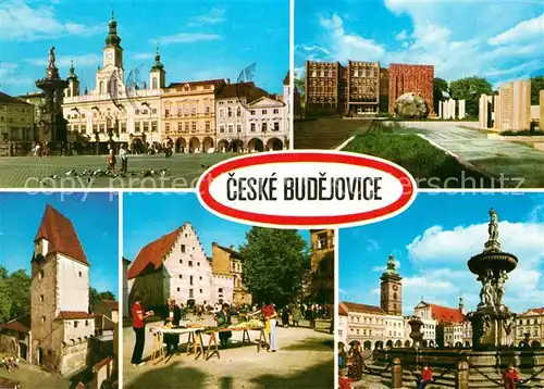 AK / Ansichtskarte Ceske_Budejovice Rathaus Museum Denkmal Turm Salzhaus Marktplatz Brunnen Ceske Budejovice