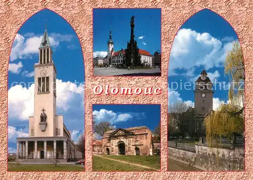 AK / Ansichtskarte Olomouc Kostel sv. Cyrila a Metodeje Horni namesti Terezska brana Kostel Ceskobratrske cirkve evangelicke Kirche Rathaus Dreifaltigkeitssaeule Olomouc