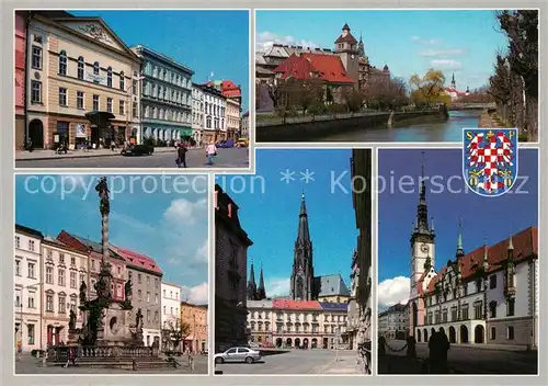 AK / Ansichtskarte Olomouc Stadtzentrum Dreifaltigkeitssaeule Innenstadt Kirche Rathaus Partie am Fluss Olomouc