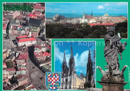 AK / Ansichtskarte Olomouc Stadtpanorama Kirche Brunnenstatue Zentrum Fliegeraufnahme Olomouc