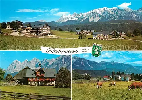 AK / Ansichtskarte Rohrmoos_Schladming Blick gegen das Dachsteinmassiv Bauernhof Viehweide Kuehe Rohrmoos_Schladming
