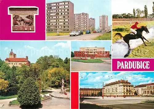 AK / Ansichtskarte Pardubice_Pardubitz Relief Wohnsiedlung Pferdesport Park Schloss Gebaeude Innenstadt Pardubice Pardubitz