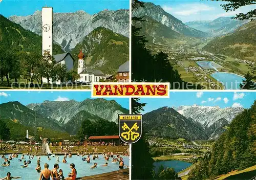 AK / Ansichtskarte Vandans_Vorarlberg Schwimmbad Kirche  Vandans Vorarlberg