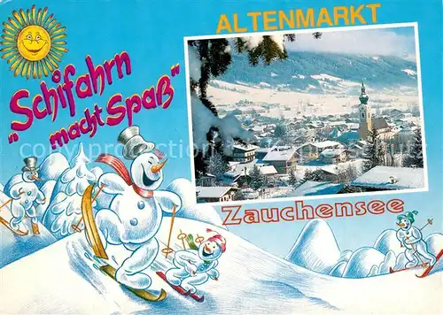 AK / Ansichtskarte Altenmarkt_Zauchensee Schneemann Skifahren Altenmarkt Zauchensee