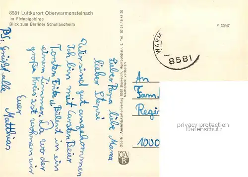 AK / Ansichtskarte Oberwarmensteinach Berliner Schullandheim Oberwarmensteinach